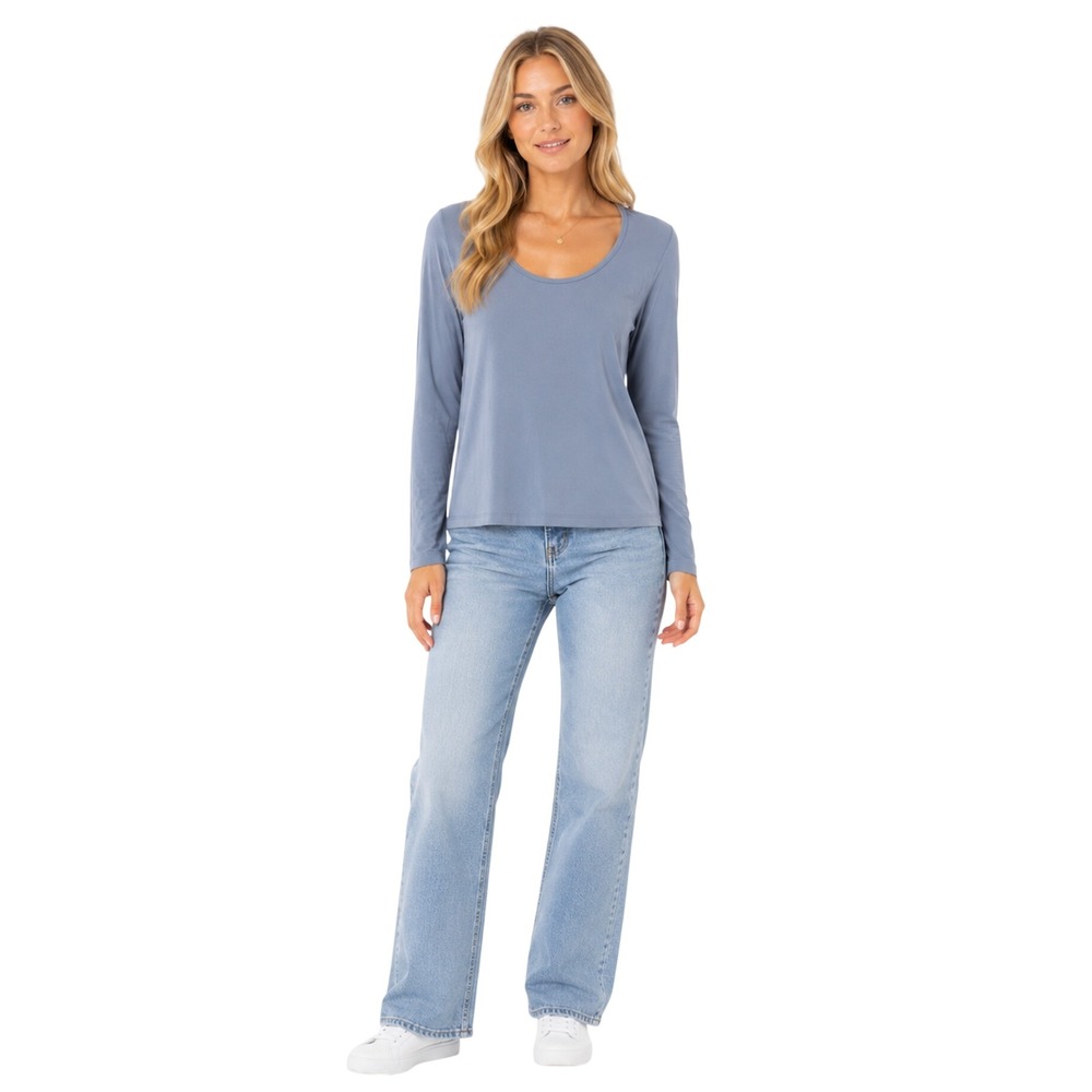 Girlfriend Collective Dusty Blue Scoop Neck Long Sleeve MEDIUM